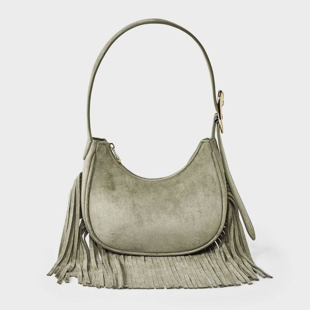 Western Faux Suede Fringe Shoulder Bag Purse - Universal Thread Green